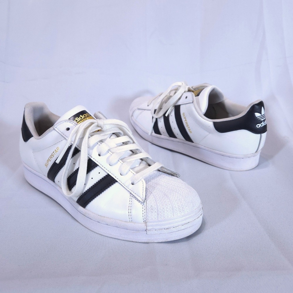 Adidas Superstar White Black Shell Toe Leather Sneakers Mens 8 Womens 9